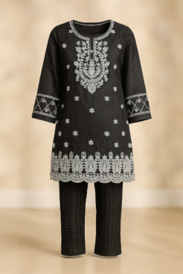 Elegant Black Embroidered 2-Piece Suit